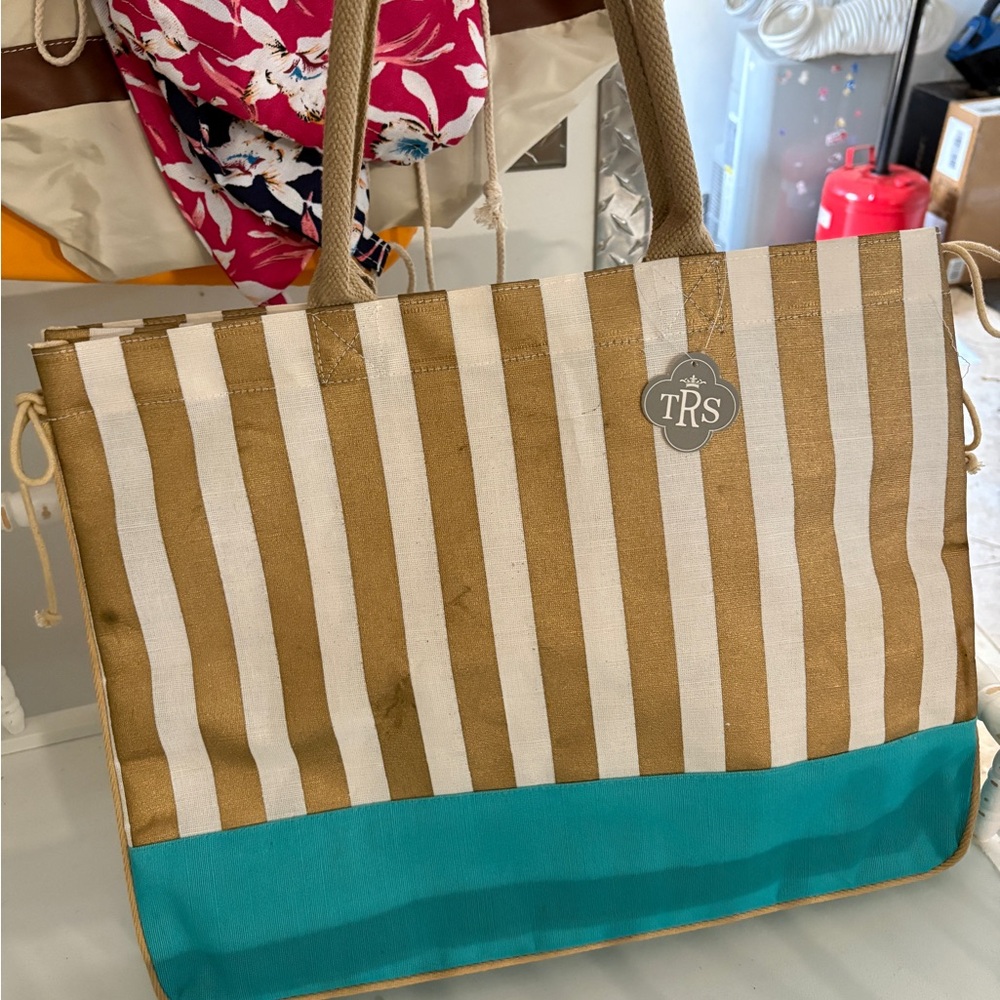 Striped Tote Bag - Gold and Teal .. several for sale. $25 for each bag